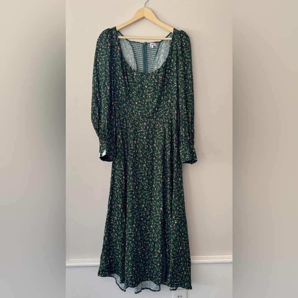 Reformation Alessi Midi Long Sleeve Dress Green Floral Size 12 - Picture 3 of 8